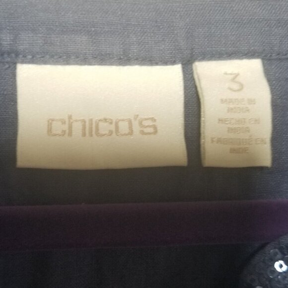 Chico's Women's Linen Navy Sequin Trim Crochet Back Accent Sz 3 US XL - Picture 6 of 7